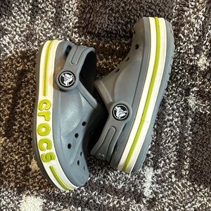 CROCS Kids Gray Sandals with Lime Accents